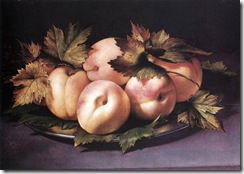 Giovanni Ambrogio Figino - Metal Plate with Peaches and Vine Leaves Giovanni Ambrogio Figino - Metal Plate with Peaches and Vine Leaves